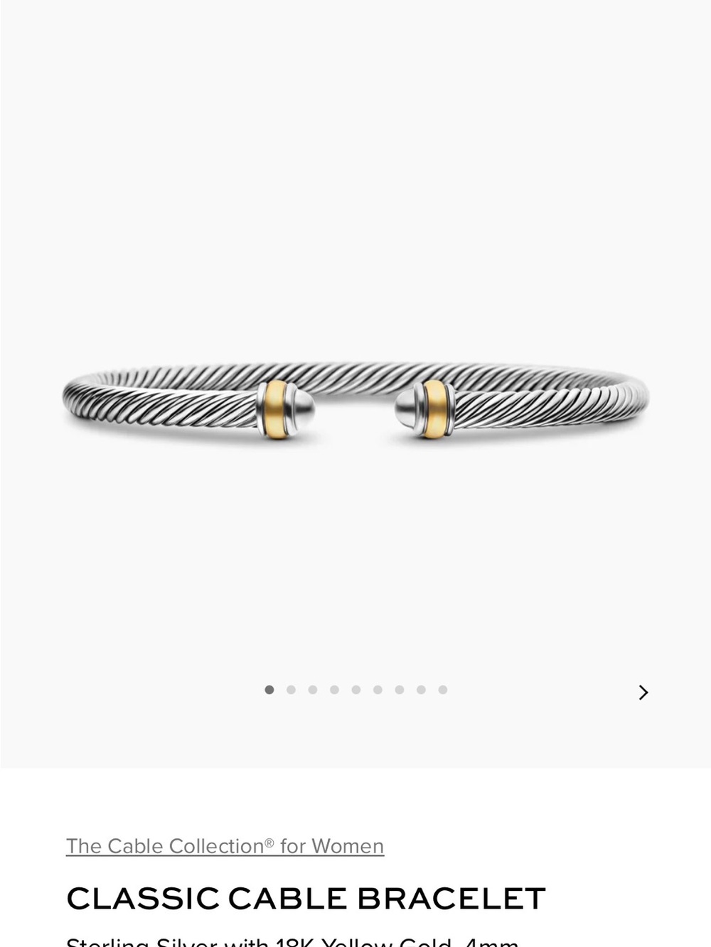 David Yurman Classic Cable Bracelet - Sterling Silver & Yellow Gold